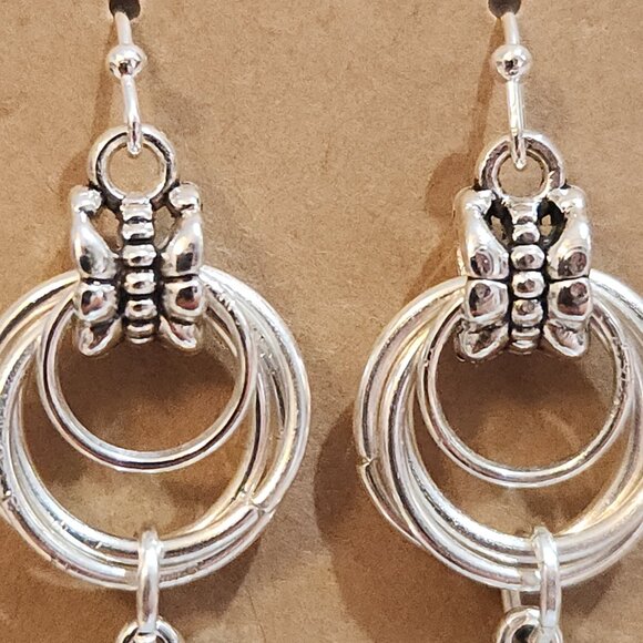 Bright Silver Chainmail Double Spiral Drop Earrings - Picture 6 of 7
